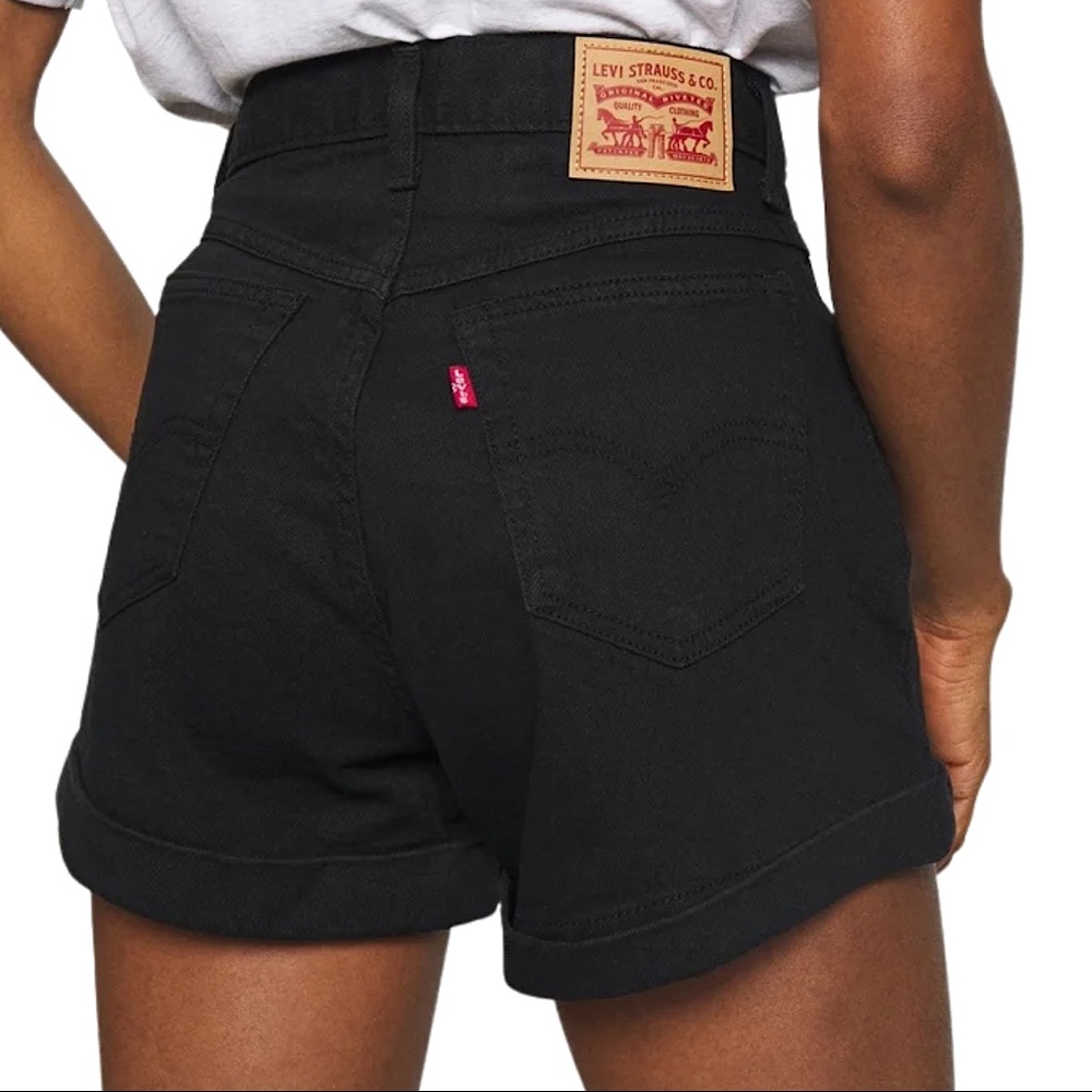 Levis Premium High Rise Cuff Mom Jean Shorts Black